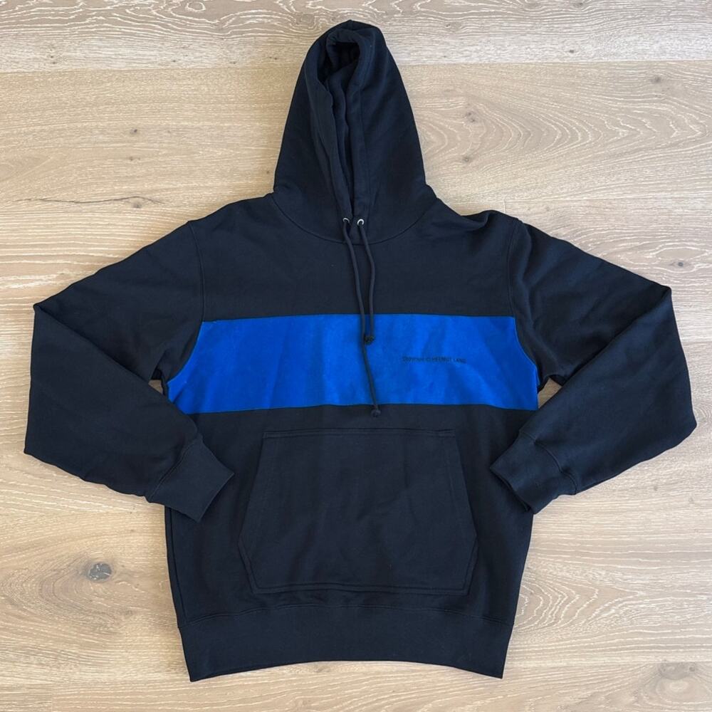 Helmut Lang Men's Hoodie Flocked Pullover Size M Black Blue